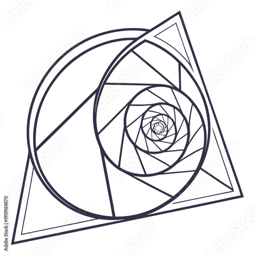A geometric drawing of a spiral within a triangle