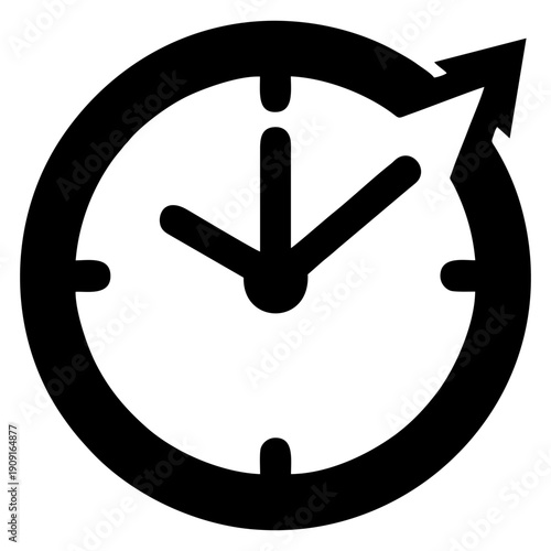 Clock Deadline Icon in Clean Black Silhouette for Time Management and Productivity