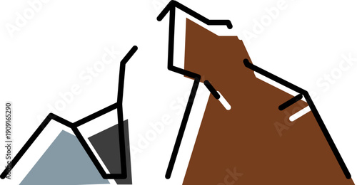 Stylized brown and gray mountain peaks with black outlines forming a minimalist natural landscape, conveying concepts of adventure, travel, and outdoor exploration