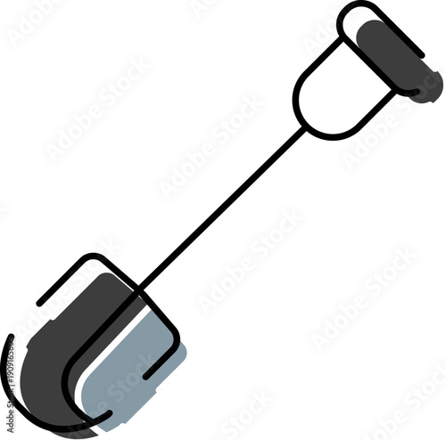 Shovel displaying a minimalist line art illustration with color shadows, representing a common garden tool used for digging, planting, and moving soil in gardening and construction tasks