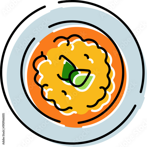 Illustrating a minimalist top down view of a warm, comforting bowl of porridge or soup, perfect for depicting breakfast, healthy eating, or cozy meal concepts