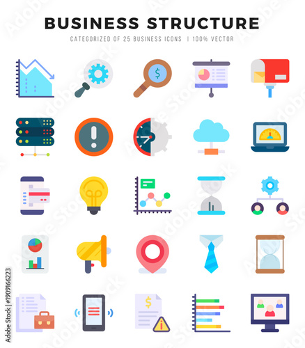 Business Structure Icons Pack. Flat icons set. Flat icon collection set. Simple vector icons.