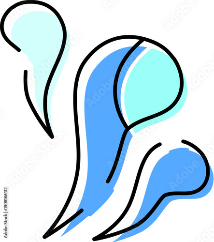 Steam vapor rising as an abstract icon, depicting hot air, cooking, boiling water, or a warm refreshing shower with soft blue hues and a clean, clear style