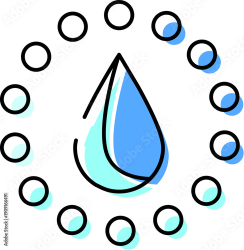 Water drop icon illustrating a cycle of water purification, hydration, and ecological sustainability, representing clean liquid and a vital process for health and environment