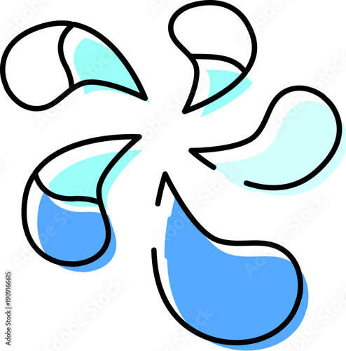 Anime style illustration of blue sweat drops and splashes creating a radial burst, representing feelings of nervousness, distress, sadness, or strenuous effort