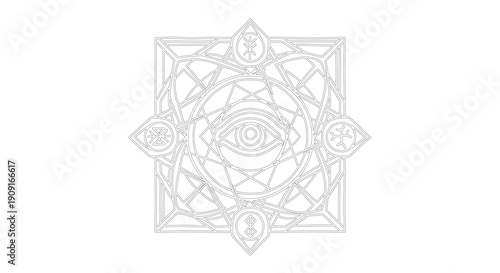 A detailed illustration of an intricate geometric design on a white background