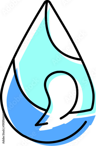 Water drop silhouette cradling a fetal outline to symbolize prenatal care, fertility and new life with a minimalist, abstract blue line art icon for medical and maternity concepts
