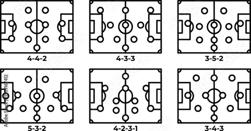 Soccer formation icons set in flat design style vector