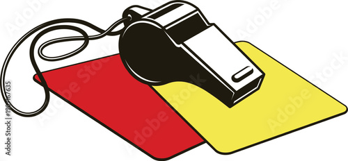 Soccer referee whistle and penalty cards vector illustration