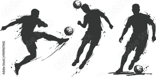Soccer player silhouettes hand drawn in ink vector style