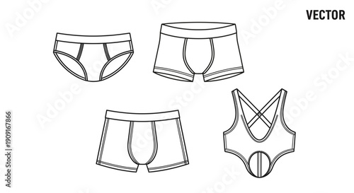 Mens Underwear Fashion Design Flat Sketch Collection