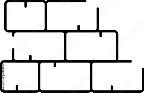 Brick wall icon representing construction, strength, obstacles, and barriers, drawn in a simple, minimalist line art style on a white background, useful for various design applications