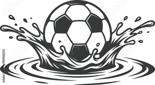 Soccer ball splashing in blue water ripples vector design