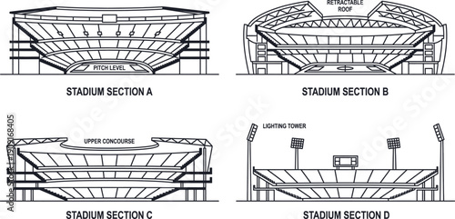 Soccer stadium cross section diagram with seating and pitch