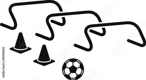 Soccer training equipment set with cones and hurdles vector