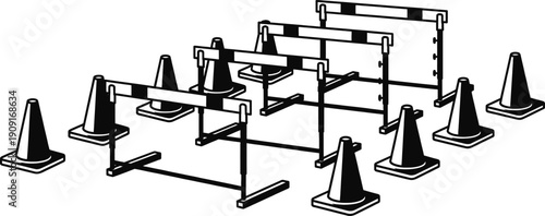 Soccer training equipment set with cones and hurdles vector