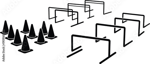 Soccer training equipment set with cones and hurdles vector