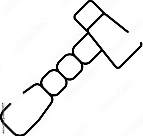 Minimalist line icon of a gavel, featuring a rounded block head and segmented handle, symbolizing the concepts of law, justice, authority, and court decisions in a clear, abstract form