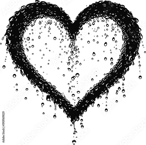 A simple, stylized heart silhouette, subtly overlaid with a few raindrops falling down.