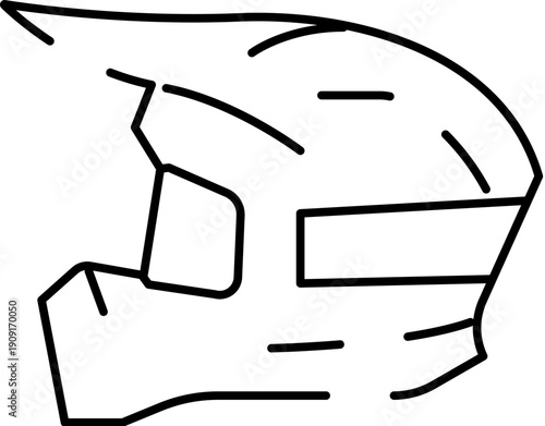 Motocross helmet in black line art style illustrating essential head protection for motocross racing, dirt bike riding, and off road motorcycle adventures