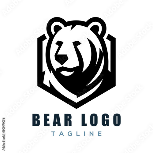 Modern geometric bear head logo vector template featuring strong minimalist design for security and outdoor business branding identity.