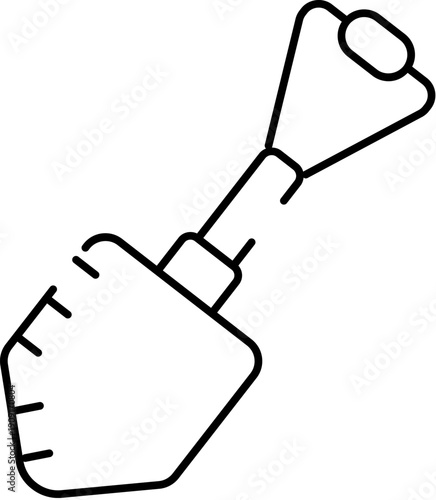 Hand shovel depicting a single object, outlining a garden tool used for digging, planting, and tending to small plants, isolated on a white background creating a simple, clean graphic element