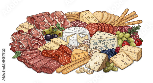 Delicious charcuterie board with cured meats and cheese