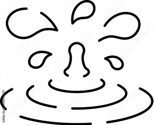 Minimalist line art depicting a smiling face forming from a nose, mouth, and eyes created by water ripples and splashes, suggesting immersion or reflection in a liquid surface