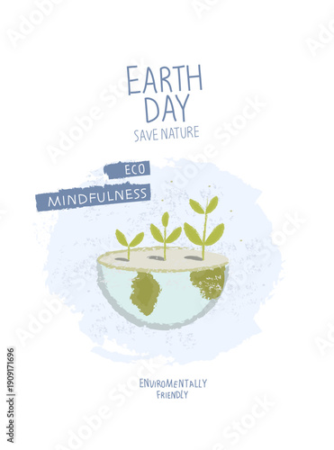 Vector hand drawn cartoon sketch of green planet as supporting green sign. Sustainable lifestyle . Zero waste Concept. Earth Day.	
