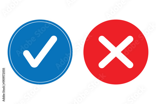 
Checkmark x mark icon. Green checkmark and red x sign.