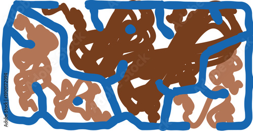 Granola cereal bar icon with brown nutty texture peeking from a blue wrapper, doodle style illustration conveying a tasty, portable energy snack for on the go lifestyles