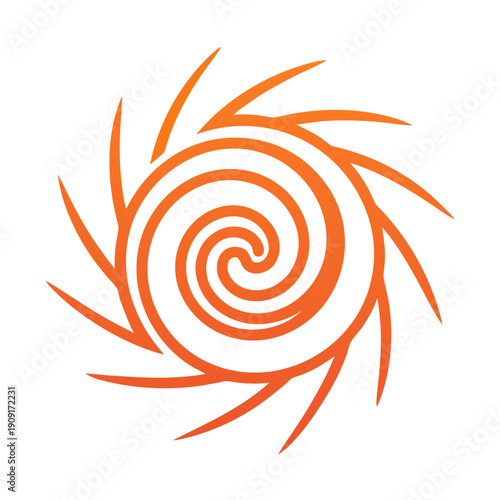 A vibrant orange spiral design on a white background