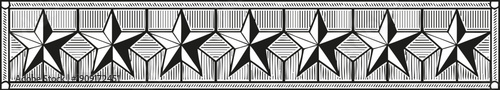 Decorative border with black five pointed stars pattern on white background, vintage ornamental design