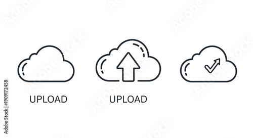 Cloud Upload Icons: Data Transfer, Cloud Computing, and Success Symbols