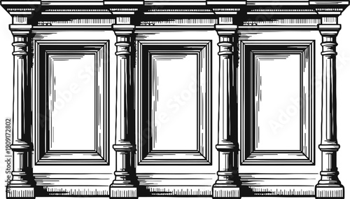 Classic ornate wooden decorative panel with detailed columns and framed rectangular sections