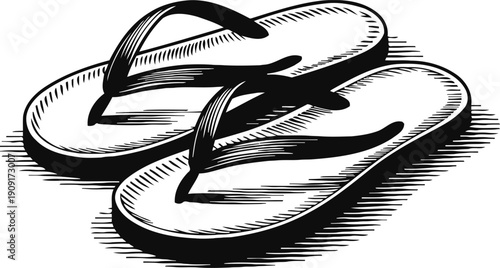 Pair of flip flops sandals with straps isolated on white background summer beach footwear casual design illustration