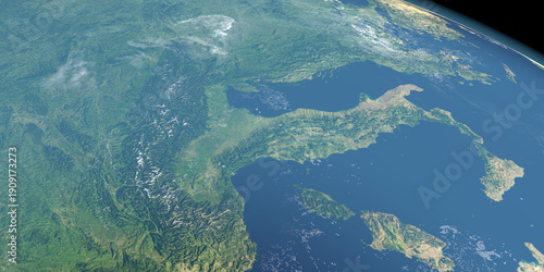 Satellite view of the Alps, Europe. 3d render