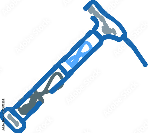 Ice axe icon representing alpine climbing, winter mountaineering and expedition gear simple blue line art on white background for outdoor adventure and safety concepts