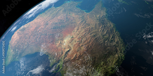 Australia in earth planet. Aerial View. 3d render