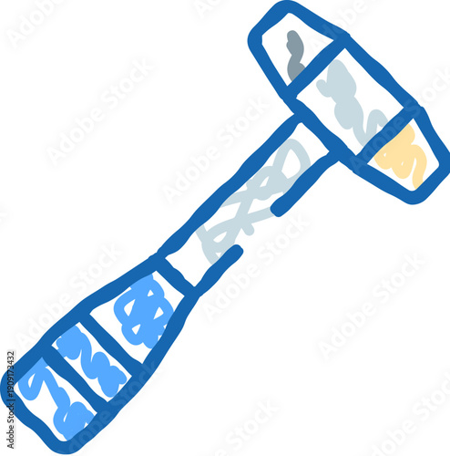 Reflex hammer doodle icon for medical and neurological exams, testing tendon reflexes during patient check ups, simple blue line art illustration for healthcare use