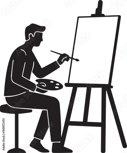 Artist Studio Easel Painting Silhouettes Creative Process Icon