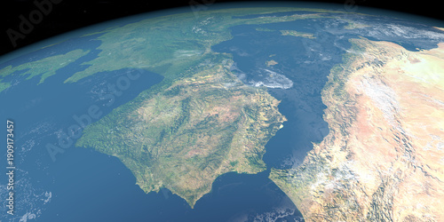 Mediterranean Sea, Africa. Aerial view from space. 3d render