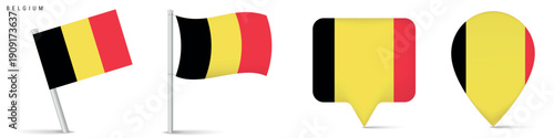 Belgium flag set with map pin icons