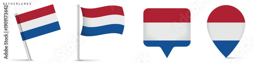 Netherlands flag set with map pin icons