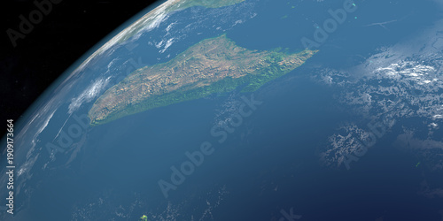 Aerial view of Madagascar Island, Africa. Aerial view from space. 3d render