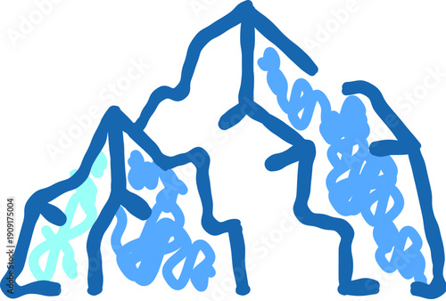 Stylized mountain icon depicting rugged peaks with a bold blue outline and lighter blue shading, creating an abstract representation of a snowy or icy landscape