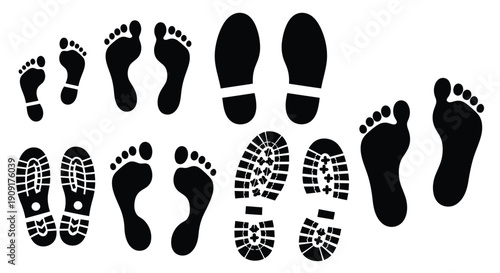 Set different human footprints. Baby footprint - stock vector. 
