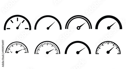 Speedometer, tachometer icon. Speed indicator sign. Internet car speed. Performance concept. Speedometer set. Fast speed sign. Flat simple icon - stock vector.