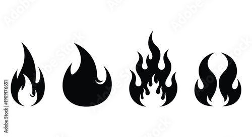 Fire icon collection. Fire flame symbol. Bonfire silhouette logotype. Flames symbols set flat style - stock vector. 
