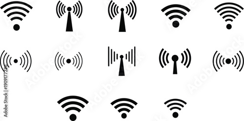 Wireless and wifi icon. Internet connection, Wi-fi signal, wireless, connect, podcast, access - stock vector. 